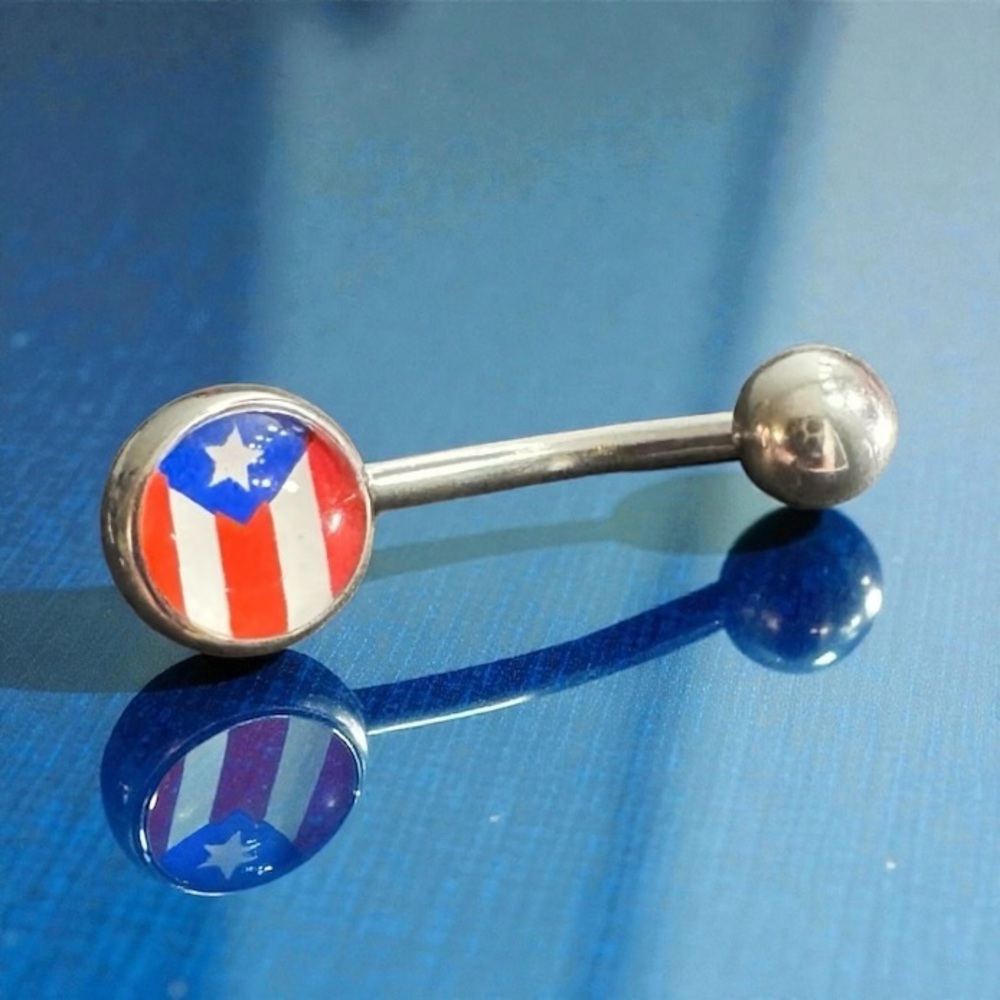 Puerto Rico Flag Curved Barbell For Navel Piercing-14g 7/16 Body Jewelry